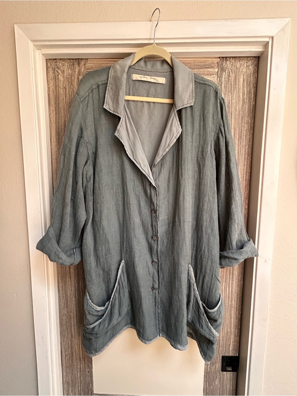 Washed Gray Lightweight Linen Button-Front Jacket